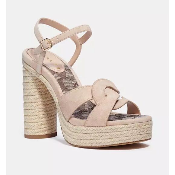 COACH Talina Sandal Beechwood Suede Block Heel, Sz 6B - Picture 1 of 15